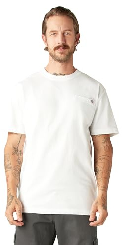 Dickies Mens Heavyweight Crew Neck Short Sleeve Tee Henley Shirt, White, Medium US