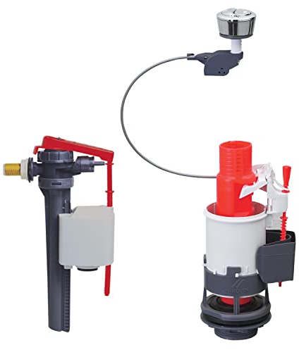 Wirquin 10723583 Chasse d'eau wc complète mécanisme wc double chasse MW2 & robinet flotteur à alimentation latérale Jollyfill, gris et rouge