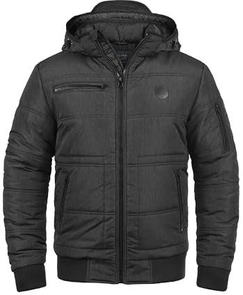 BLEND BHBoris Herren Winterjacke Steppjacke Jacke gefüttert mit abnehmbarer Kapuze Reißverschlusstaschen Regular fit, Farbe: Black (70155), Größe: L