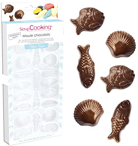 ScrapCooking - Moule Rigide Fritures en Chocolat - Moule Chocolats Friture Pâques 3D - Accessoire Pâtisserie de Qualité Professionnelle - Poissons Coquilllages - Transparent - 6750