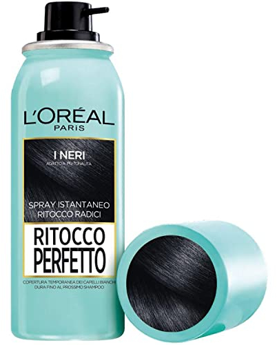 L'Oréal Paris Spray Ritocco Perfetto, Spray Istantaneo per Radici e Capelli Bianchi, Durata fino a 1 Shampoo, Colore: Nero, 75 ml