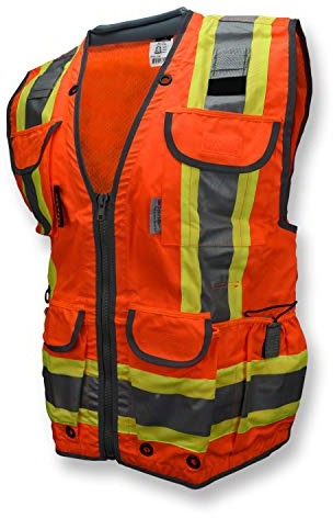Radians SV55 Class 2 Heavy Woven Two Tone Engineer Vest with Padded Neck to Support Extra Weight in Cargo Pockets, Orange, X-Large
