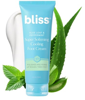 Bliss - Aloe Leaf & Peppermint Foot Cream | Super Softening AHA Exfoliating Cooling Cream | Exfoliator & Moisturizer | Vegan | Cruelty Free | Paraben Free | 4.0 fl. oz.