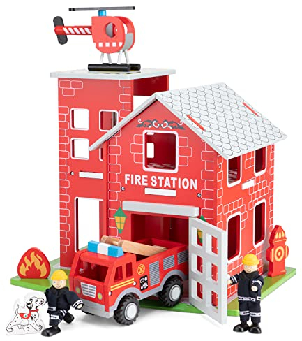Eitech New Classic Toys Wooden Fire Station for Preschool Age Toddlers Boys Girls