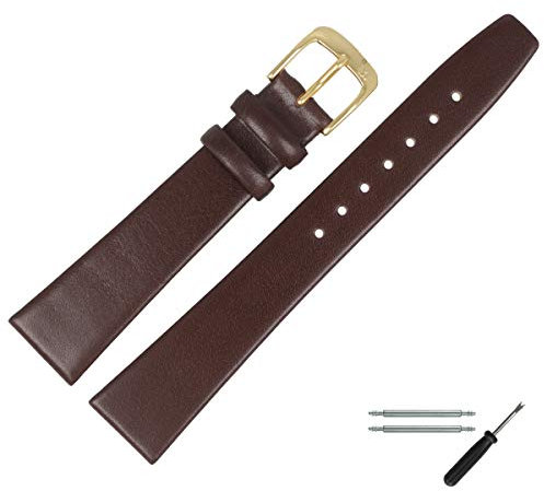 MARBURGER Uhrenarmband 12mm Leder Braun Gold Glatt - Montage Set 7101231000220