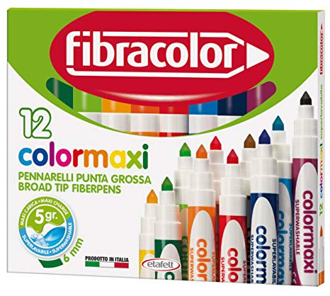 Fibracolor Colormaxi filtpennor med breda, koniska spetsar, supertvättbara, 12 stycken