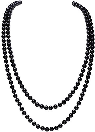 BABEYOND Modische Imitation Perlen Kette Flapper Art Deco Gatsby Kostüm Accessoires Lange Perle Halskette Schwarz