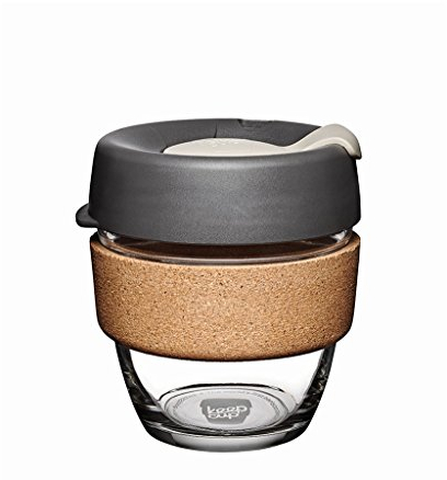KeepCup - Reisebecher aus gehärtetem Glas, klein, 8 oz (34 cl), für kohlensäurehaltige Getränke, Kork/Anthrazit hell