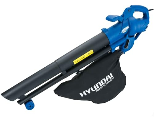 HYUNDAI Aspirateur Souffleur Broyeur Électrique 3200 W, 3 en 1, Variateur de Vitesse 6 Niveaux, Débit d'air 642 m³/h, Sac Collecteur 40 L, roulettes, Poignée Directionnelle - HAS3202SV