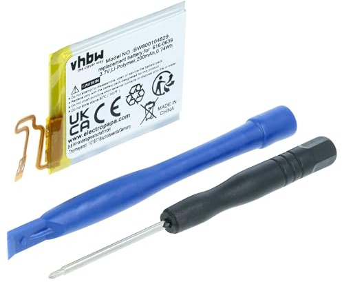 vhbw Akku kompatibel mit Apple iPod Nano 7G, 7. Generation MP3-Player Musik Player (200 mAh, 3,7 V, Li-Polymer) - Ersatz für 616-0639, 616-0640