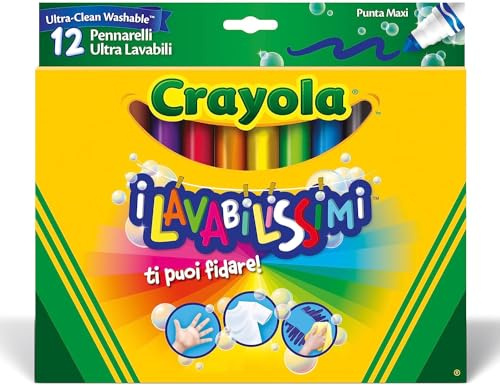 CRAYOLA I Lavabilissimi Pennarelli Ultra-Lavabili, Punta Maxi, per Scuola e Tempo Libero, Colori Assortiti, 12 Pezzi, 58-8329