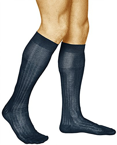 vitsocks Chaussette haute élégante 100% COTON MERCERISÉ Homme (2 PAIRES) fine légère montante mi-bas longs costume côtelée