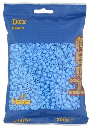 HAMA Bolsa de perlas | Aprox. 3000 cuentas midi fusibles para manualidades y mosaicos | Perlas de fusión para niños creativos 5+ | Juego de arte y decoración | pastel blue