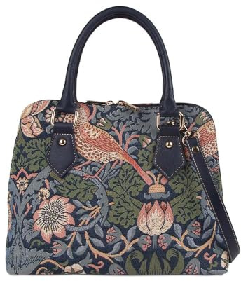 Modische, wandelbare Signare Leinenumhängetasche fuer Erdbeere Blau