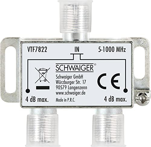 SCHWAIGER VTF7822 531 SAT-Verteiler 2-fach digital BK-Verteiler 2-Wege Kabel-Führung SAT-Splitter 5-2400 MHz zweifach Satelliten-Verteiler SAT-TV DVB-S2 Kabel-Fernsehen Aluminium 4dB