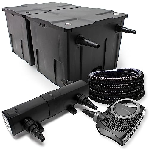 Filterset av organiskt dammfilter 60 000 l, 18 W UVC dammklarare, 80 W pump, slang och fontänpump