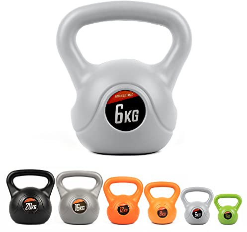 Phoenix Fitness Vinyl Kettlebell - Heavy Weight Kettle Bell for Home Gym Workout Equipment Strength Fitness Pilates Weight Training - Silver 6kg