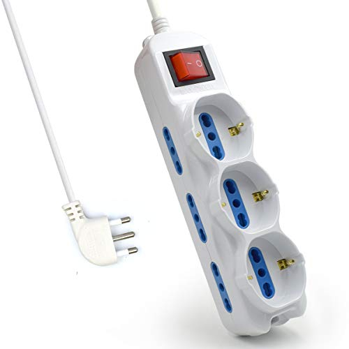 Ewent EW3928 Ciabatta Elettrica Multipresa a 9 Posti - con 3 Prese Universali Italiane e Schuko, 6 Bivalenti 10/16A Italiane - Spina Italiana 16A - Cavo 1.5 m