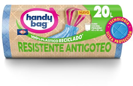 Handy Bag Bolsas de Basura Resistente Antigoteo, 100% Reciclado, Autocierre, 20L, 15 Bolsas, 1 Paquete