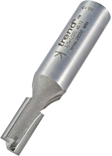 Trend Professional Straight Two Flute Router Cutter, 1/2 Inch Shank, 9mm Cut Diameter, Tungsten Carbide Tipped, 3/5X1/2TC