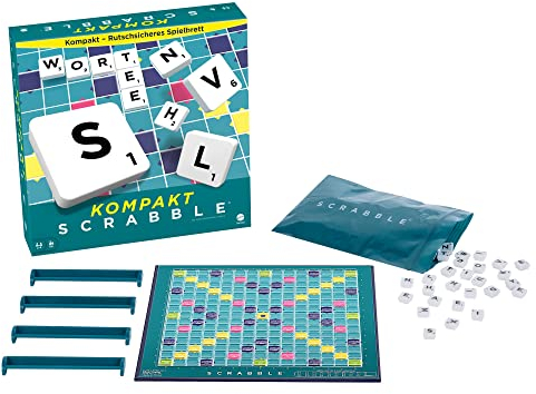 Mattel Games Scrabble Kompakt Brettspiele, Spiele zum Reisen, Geschellschaftsspiel ab 10 Jahren, Design kann variieren, Deutsche Version, CJT13