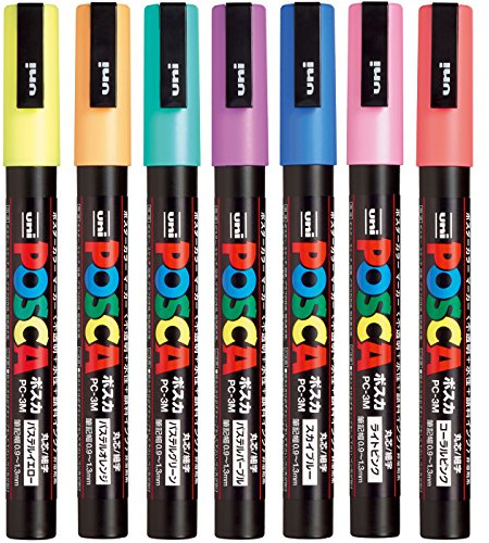 Uni Posca Paint Marker Pen, Fine Point, Set of 7 Natural Color (PC-3M 7C),Original Version