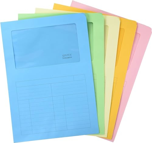 Blasetti Dokumentenmappen mit Fenster - SINTEX MIX 5 FARBEN Dokumentenordner für Büro, Format A4, Farbe Türkis, Packung mit 20 Stück, 120 g/m² Papier, Auf zwei Seiten offen.