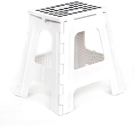 Kikkerland Rhino Foldable Step Stool – Holds Adults up to 300 Lbs, Best for Kitchen & Bathroom – Collapsible, Portable, Lightweight Stepping Stool with Sturdy, Non-Slip Design – White, 15”