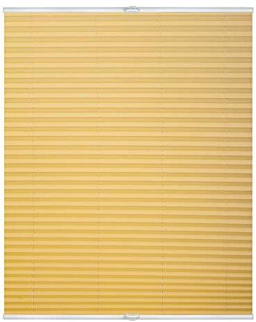 Lichtblick Plissee Klemmfix, ohne Bohren, verspannt, lichtdurchlässig, Blickdicht, Uni, mit eleganter Crushed Optik Gelb,120 cm x 130 cm (B x L)