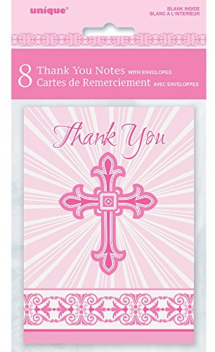 Unique Party 43795 strålande kors rosa religiös Thank you kort, 8 stycken
