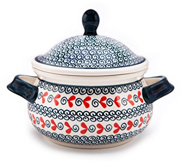 Hand-Decorated Polish Pottery Marmelade Pot/Soup Mug/Wax/Honey Pot 0.75 Litre Design 1138