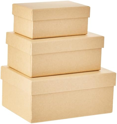 Papermania Bare Basics Rectangular Nesting Boxes, Kraft, Pack of 3, Small, Medium & Large, Card Boxes For Arts & Crafts, Hampers, Gift Box, Decorate Your Own