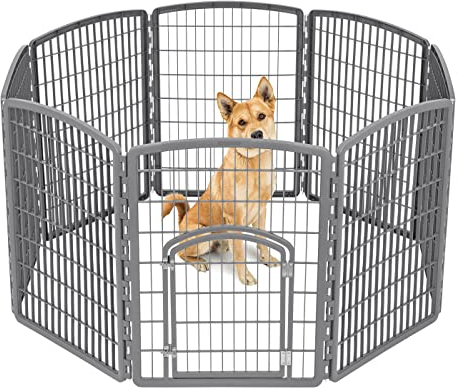 IRIS USA 8-Panel Dog Playpen, Pet Enclosure, Dark Gray