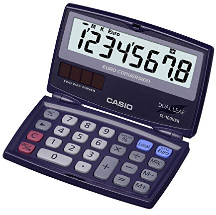 Casio SL-100VER - Calculadora básica, 13.5 x 91 x 55 plegado y 9.4 x 91 x 110.5 mm desplegado, azul marino