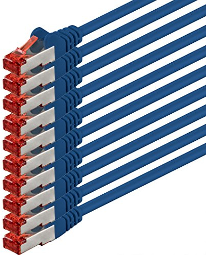 1aTTack.de - 10x 0,25 m câble de raccordement CAT6 S/FTP PIMF blindage CAT.6 câble réseau RJ45 câble Ethernet DSL LAN routeur commutateur modem panneau de brassage - bleu - 10 pièces
