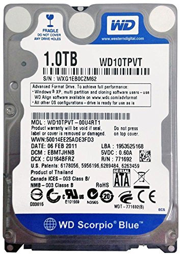 Western Digital WD10TPVT Scorpio 1TB Hard-Disk interno ( 6,4 cm (2,5 pollici), 5400rpm, Cache 8MB , SATA)