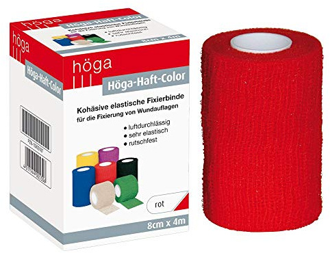 Höga-Haft-Color rot 8 cm x 4 m gedehnt, kohäsive (selbsthaftende) elastische Fixierbinde, 2er Pack (2 x 1 Stück)