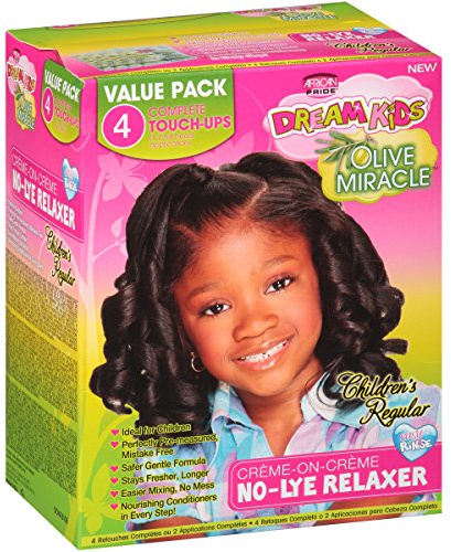 African Pride Dream Kids Olive Miracle (4) Touch-Up Relaxer Kit, Regular - Helps Strengthen & Protect Hair, Contains Olive Oil to Seal in Moisture, 1 Kit