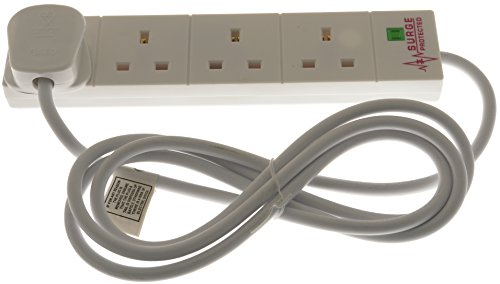 STATUS 4-Socket Surge-Protected Extension Lead, 2m Cable Multi-Plug Power Strip for Home, Office or Gaming Set-ups, White (4WSSP2MCP10)