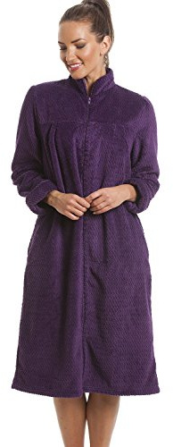 Camille Women's Super Soft Fleece Housecoat - Luxury Zip Up Bathrobe - Long Sleeved and Side Pockets for Ultimate Comfort & Warmth Purple 10-12