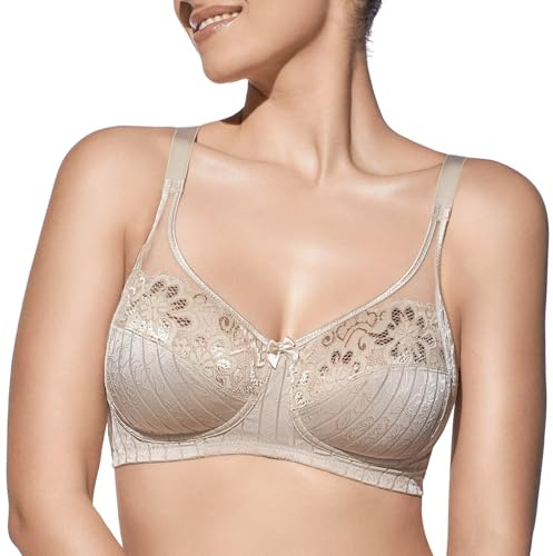 Selene, Sujetador de Mujer de Encaje, Sin Aros ni Relleno, con Motivo Floral, Colección Scarlett, Color Tierra, Talla 110B