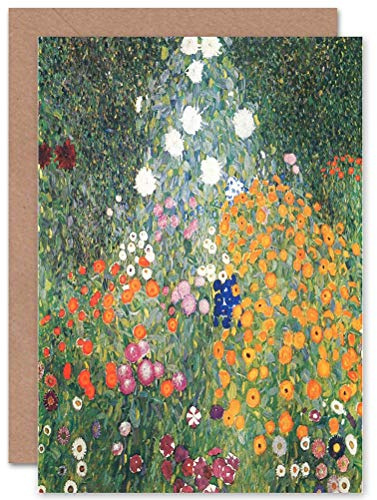 Wee Blue Coo Gustav Klimt Flower Garden 1907 Old Master Painting - Blank Greeting Card CP1109
