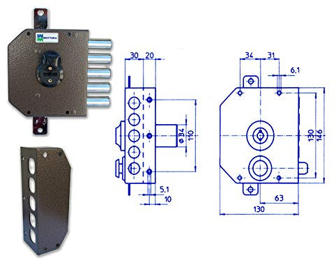Cerraduras de doble mapa Mottura Art. 520 mano izquierda - Entrada 60 mm. - 3 puntos cierre