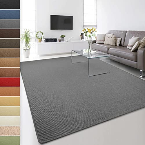 Floordirekt 100% reines Sisal - Sisalteppich - Teppich für Wohnzimmer - Naturfaser - Läufer (Grau, 140 x 200 cm)