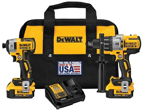 DEWALT 20V MAX Hammer Drill and Impact Driver, Power Tool Combo Kit with 2 Batteries and Charger, Cordless Brushless XR Premium 4.0Ah, LED Light, Tool Bag (DCK299M2)