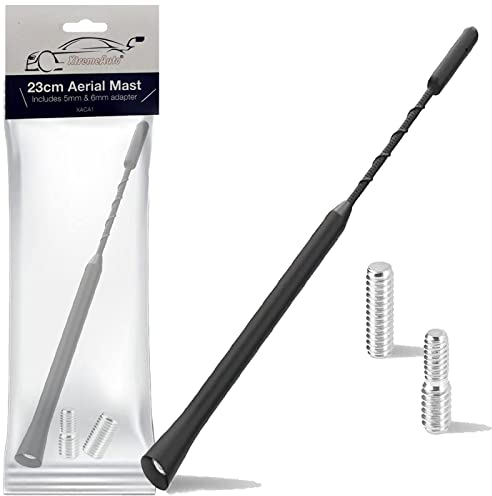 Xtremeauto 23cm Car Aerial – Universal Bee Sting Radio Antenna, AM/FM Signal Booster, Short Replacement Car Aerial with M5/M6 Adapters – Black