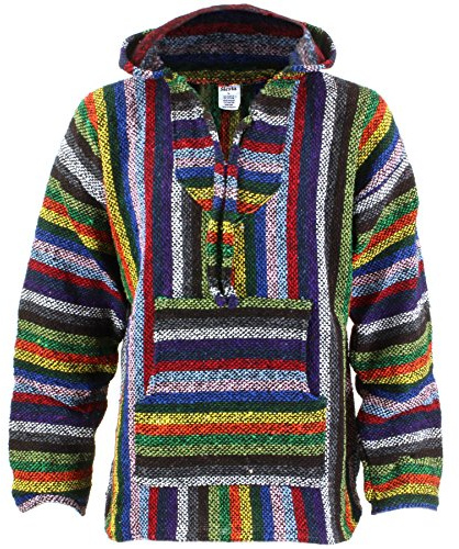 Siesta mexikansk Baja Jerga naturlig och svart hippie topp med huva