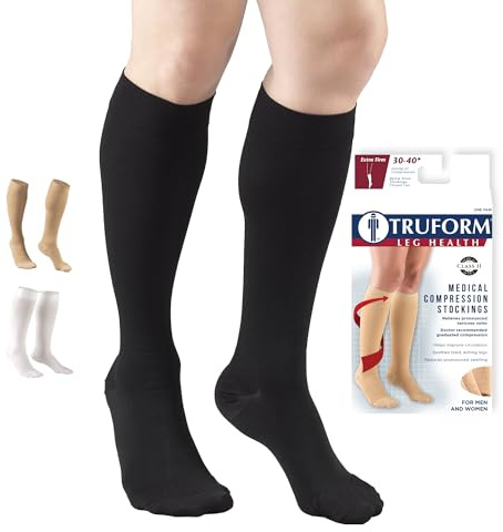 Truform 30-40 mmHg Compression Stockings for Men and Women, Knee High Length, Closed Toe, Black, Large
