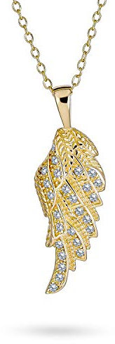 Bling Jewelry Cubic Zirconia Cz Spirituell Guardian Engelsflügel Feathered Anhänger Halskette Für Frauen Für Teenager 14K Gold Plattiert .925 Sterling Silber