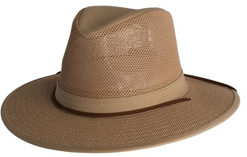 Henschel Hats Aussie Mesh Breezer - Packable Mesh Sun Hat - Crushable Hat for Men & Women Sun Protection - Ideal for Hiking, Fishing & Camping (Khaki, Large)